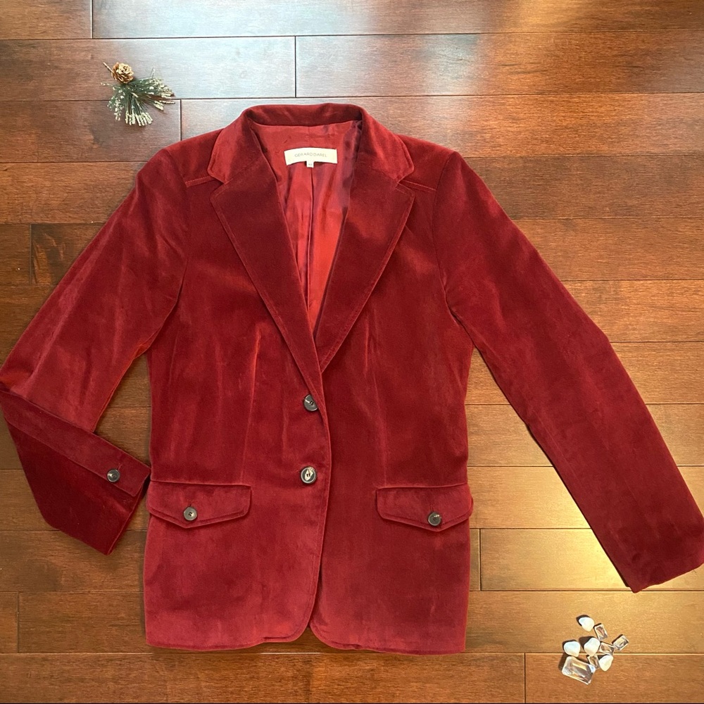 GERARD DAREL Vintage Suede Blazer in Burgundy, Size EU 40